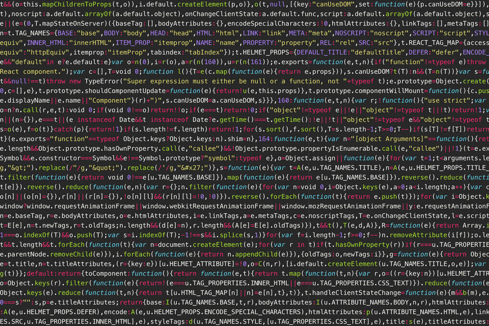 Screenshot of lines of dense JavaScript code